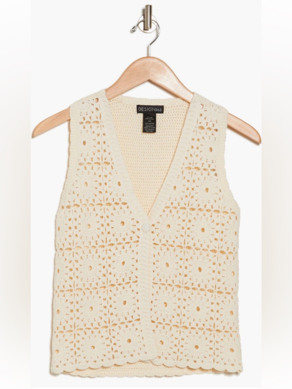 NWT Cream Knit Crochet Vest